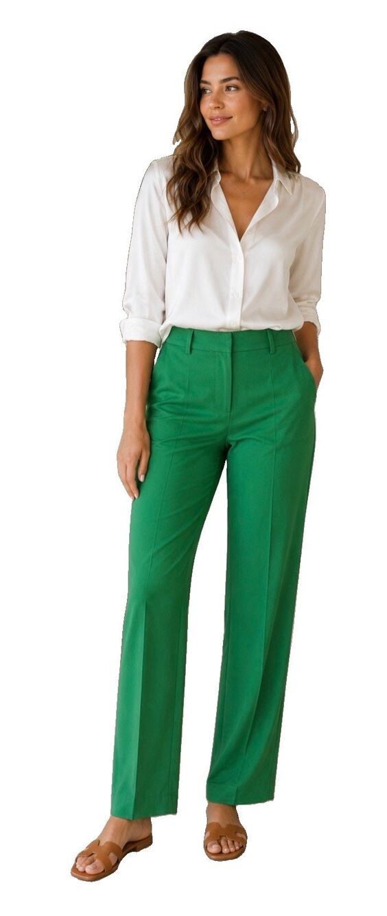 Dries Van Noten Green Trousers Business Career Pants Linen Cotton Blend 40 US 8